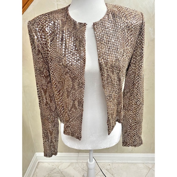 Transparent Sequins on Tan / Brown Lizard Print Light Jacket - Picture 1 of 4
